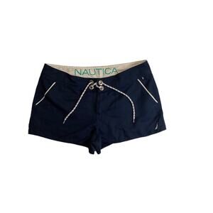 Nautica Women's Navy Blue Nylon Swim Shorts M Adjustable Drawstring Pockets